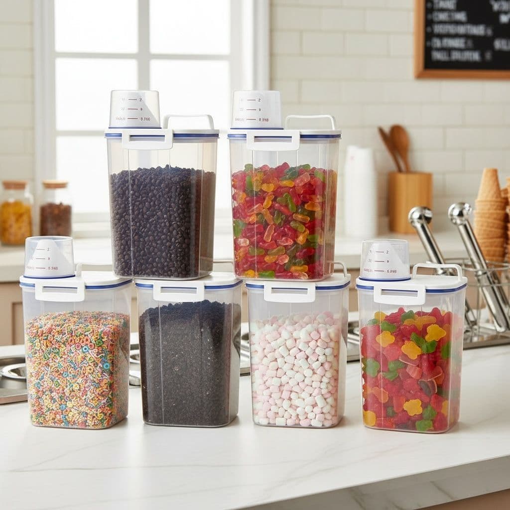 Kit 6 Potes Herméticos Dispenser Organizador de Cozinha Mantimentos com Bico Dosador e Copo Medidor