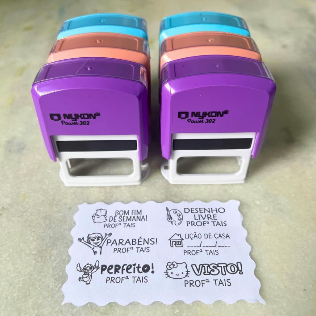 Kit Carimbos Pedagógico Personalizado Automático Professor Professora Incentivo Escolar Profissional Prático