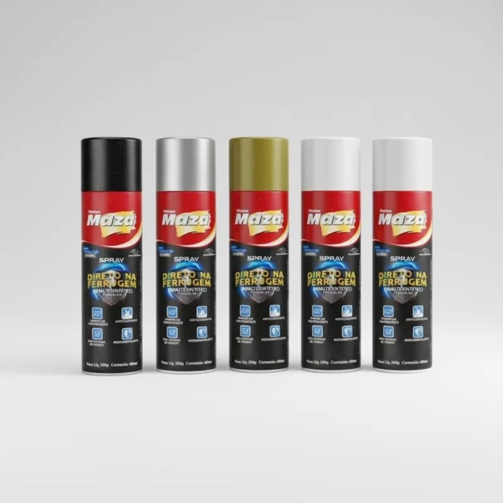 Tinta Esmalte Direto Na Ferrugem Maza Spray Brilhante e Metalico Cores 400ml