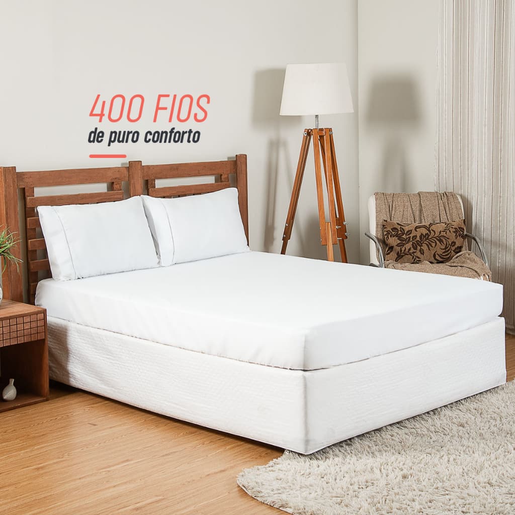 Lençol Percal MicroPercal 400 Fios Com Elastico Ponto Palito Solteiro Casal Padrão Queen King