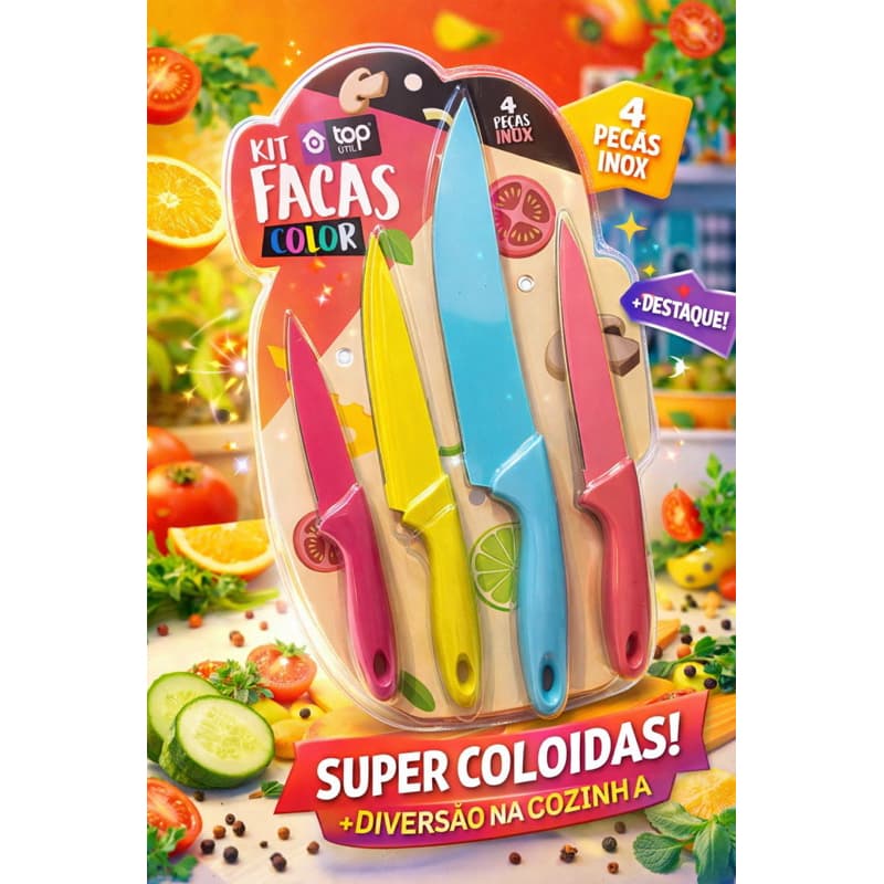 kit faca inox color 4pecas lindas e afiadas alta qualidade  # alta qualidade # inox #kit #coloridas