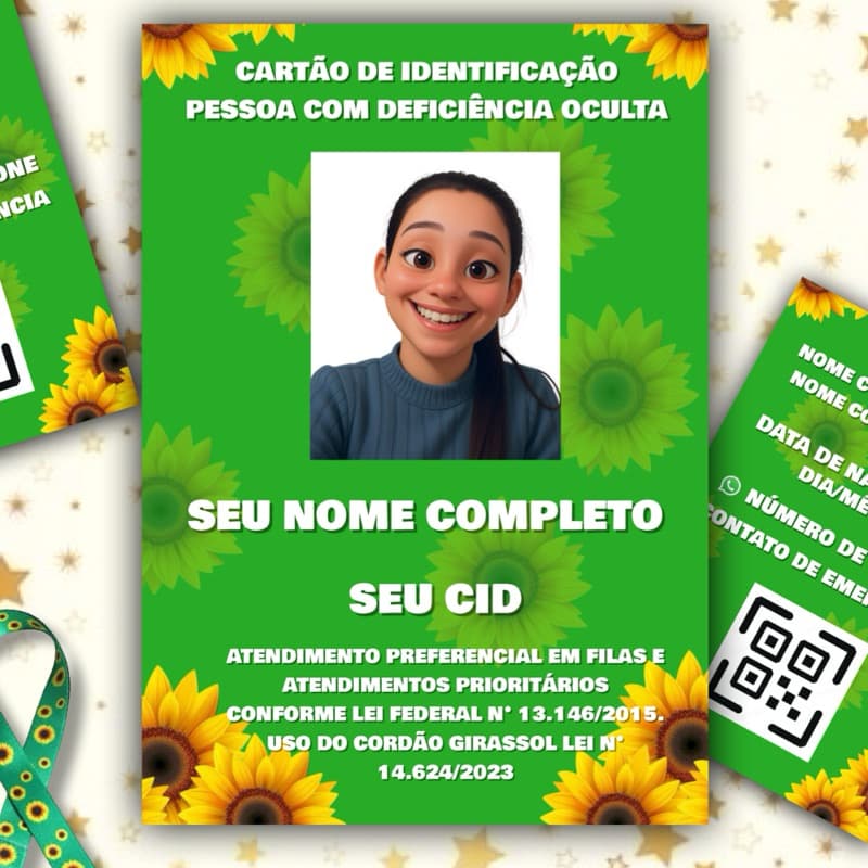 kit Cordão Girassol + Crachá + Qr Code Com Seu Laudo Médico