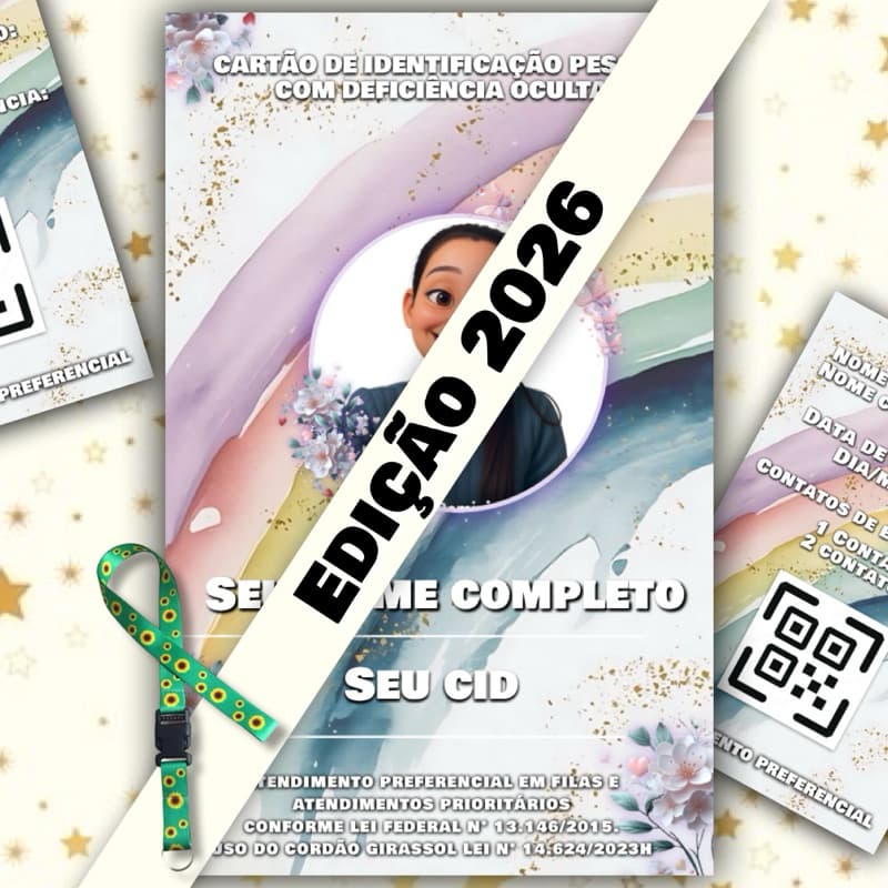 kit Cordão Girassol + Crachá + Qr Code Com Seu Laudo Médico