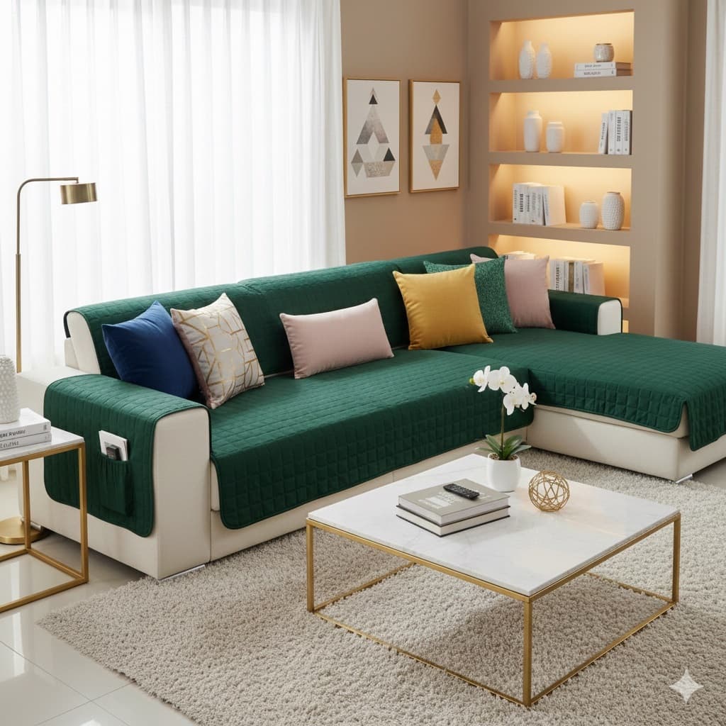 Capa Manta para Sofá com Chaise fixo largura total com os braços 2,60
