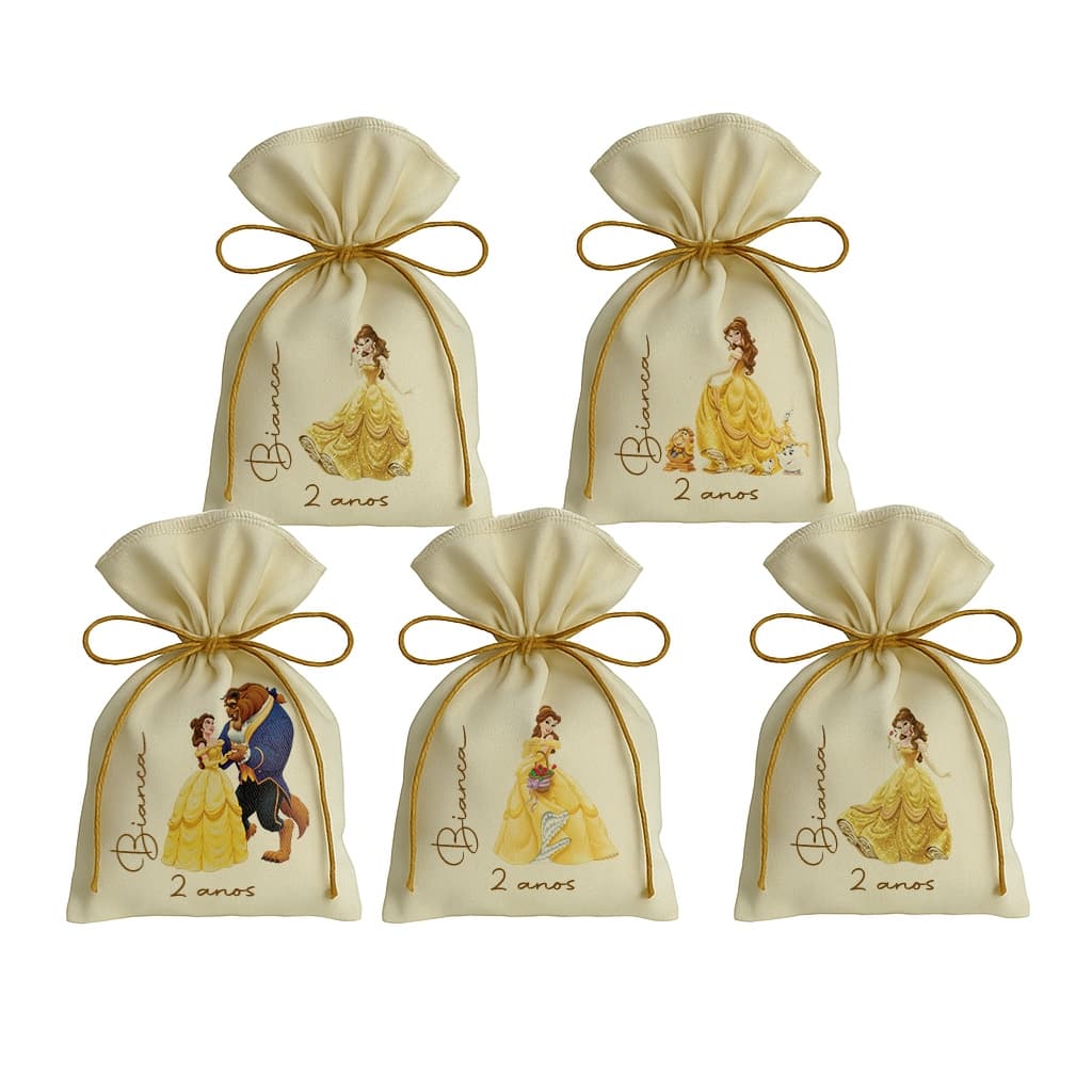 Kit 10 Saquinho Personalizados Festa Lembrancinhas A Bela e a Fera