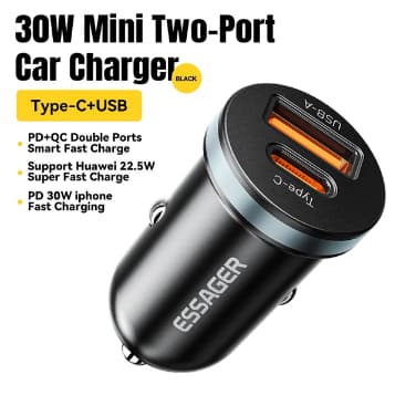 Carregador Veicular Turbo 30W Fonte Veicular USB-A e USB-C Turbo Essager