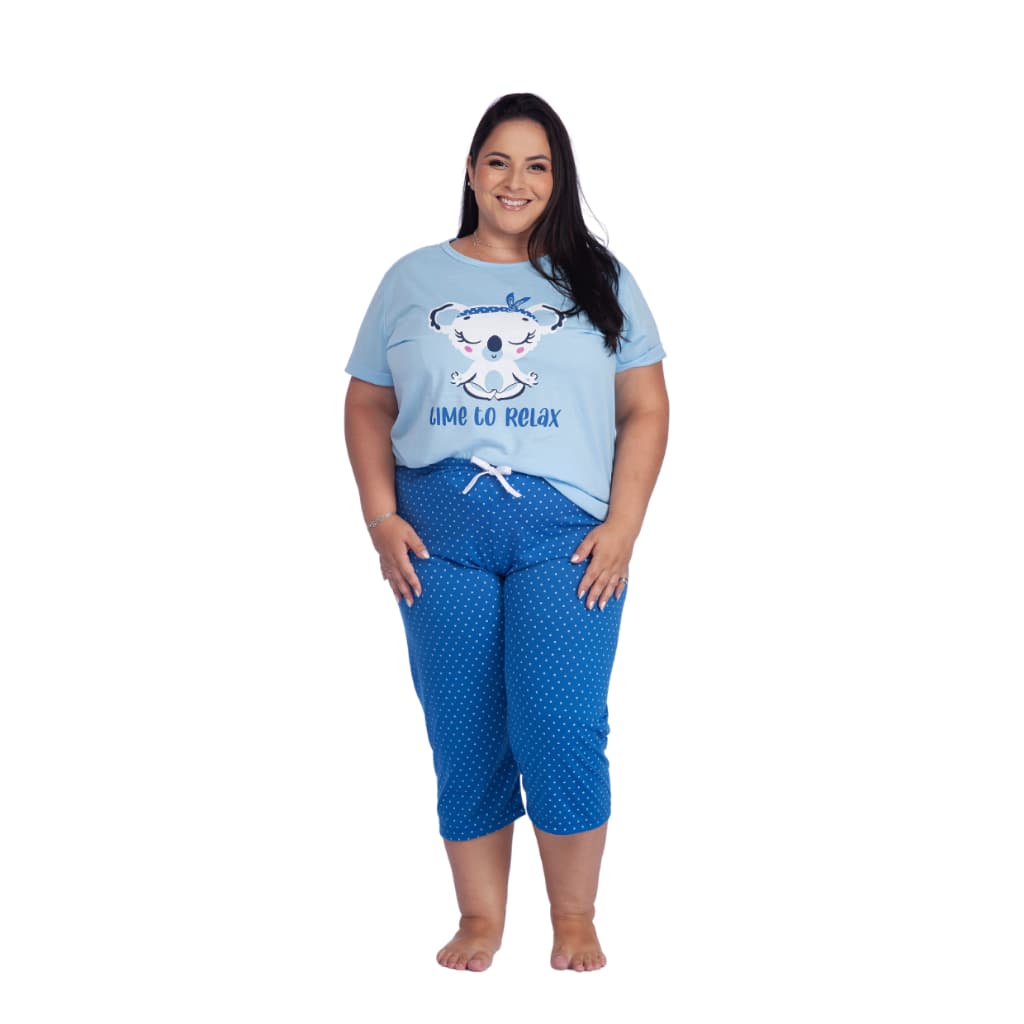 Pijama Feminino Plus size Capri Verão Pescador Conforto Elegante Malha Estampado Plus size
