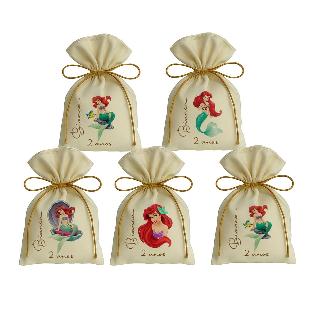 Kit 10 Saquinho Personalizados Festa Lembrancinhas Ariel Pequena Sereia