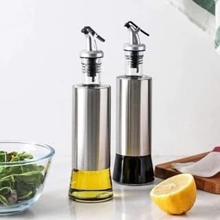 Porta Azeite e Vinagre em Aço Inox 300ml Temperar Salada Comidas Pote Vasilha Garrafa Dosador Óleo