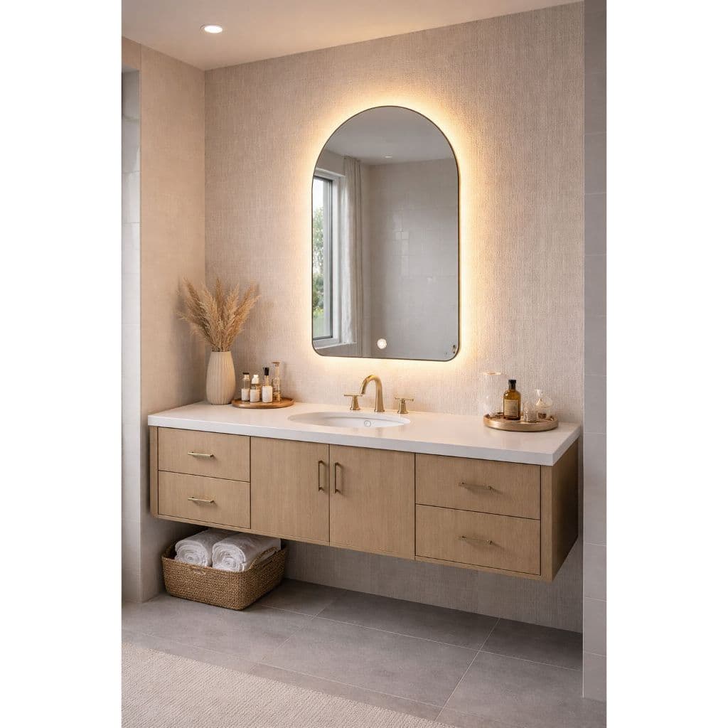 Espelho Oval com LED Touch 60x80 cm | Luz Quente e Fria para Banheiro, Quarto e Penteadeira