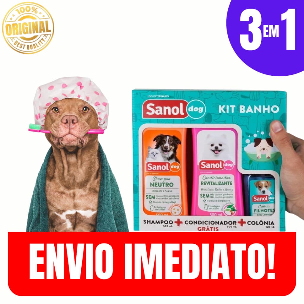 Kit 3 em 1 Shampoo Neutro com Condicionador Revitalizante e Perfume Pet - Envio Imediato