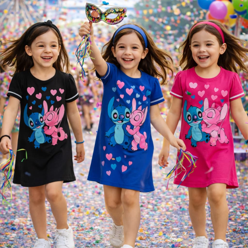 Vestido Midi Infantil Juvenil Blogueira Stitch & Angel 6 ao 16