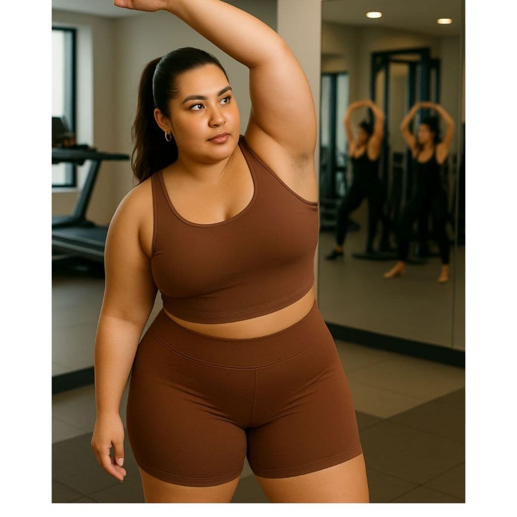 Conjunto Short Fitness Cós Alto e Cropped Sem Bojo Com Alça Plus Size Fabricação Própria Plus Size