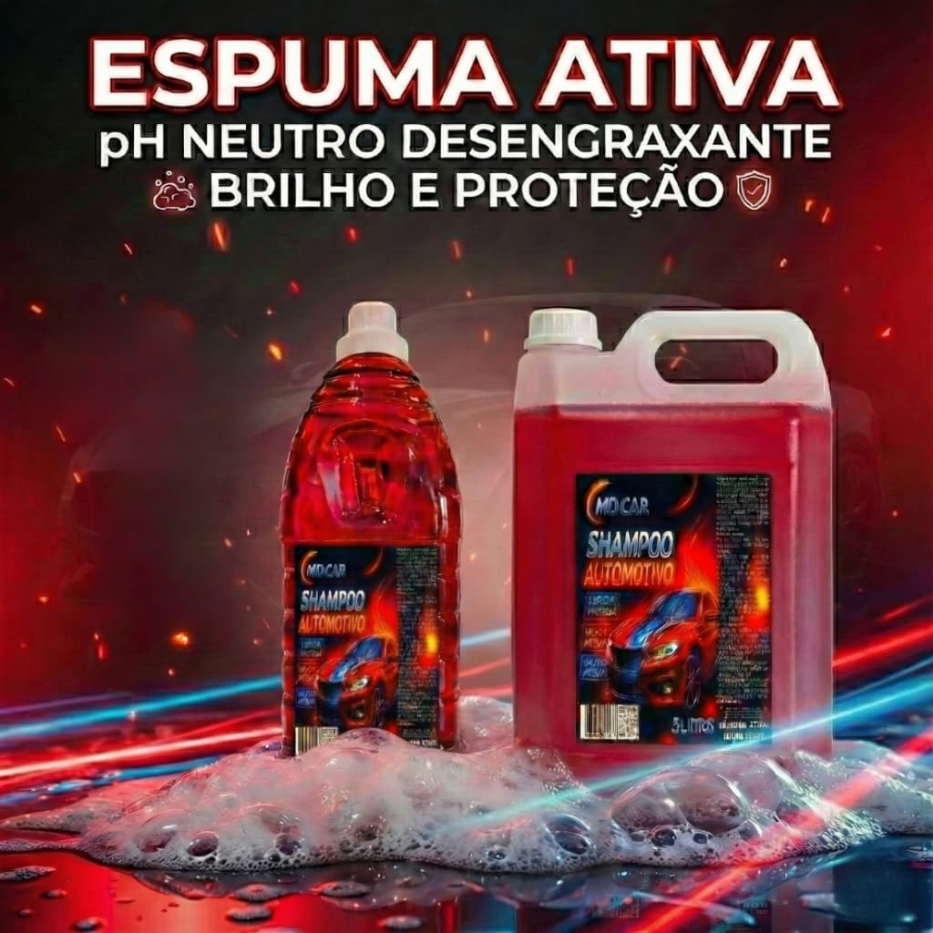 Shampoo Lavar Carro - Lavar Moto MDCar – Neutro Concentrado, Desengraxante, Espuma Ativa e Brilho