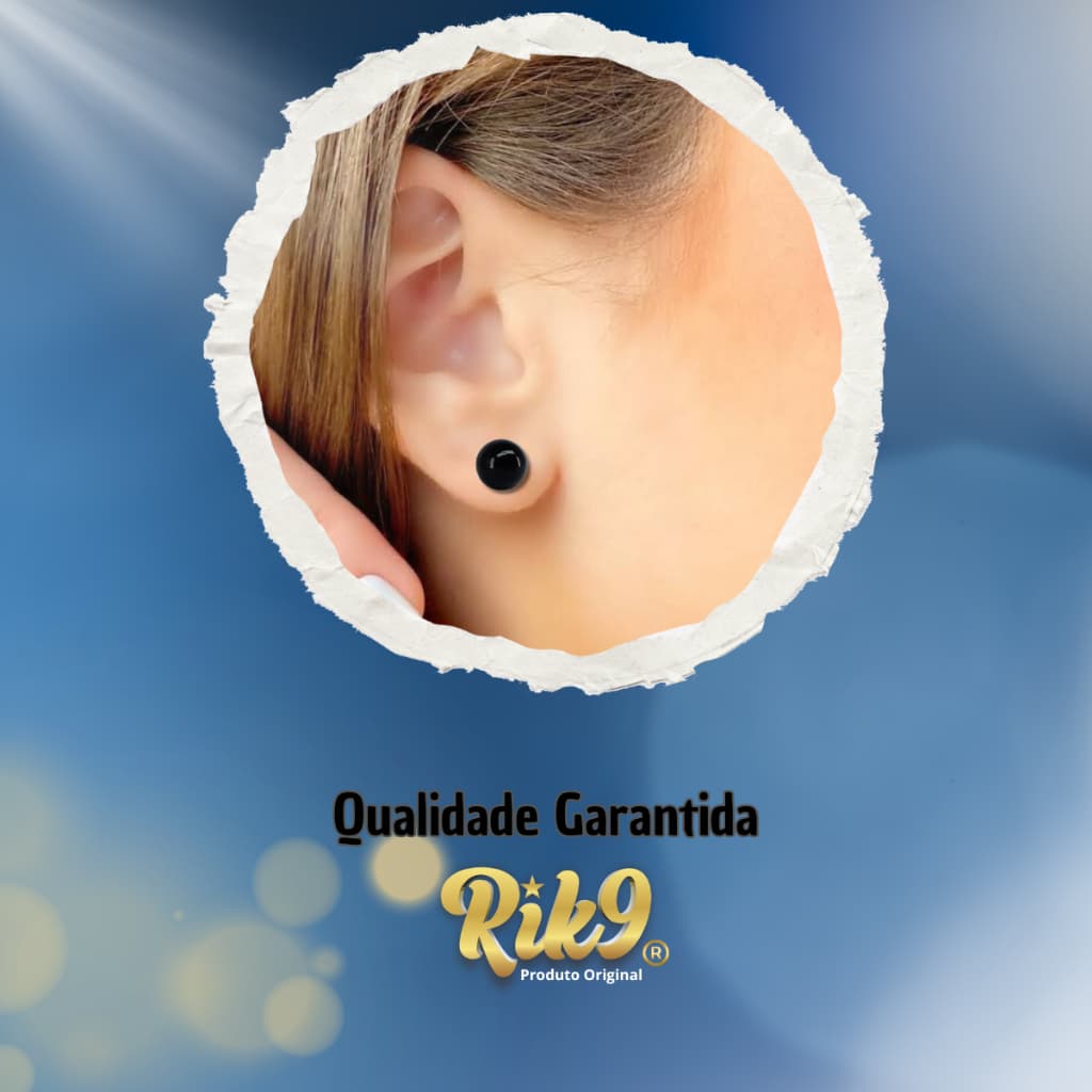 Par de Brincos Feminino Bolinha 9mm Perola Negra Aço Inoxidavel Unissex