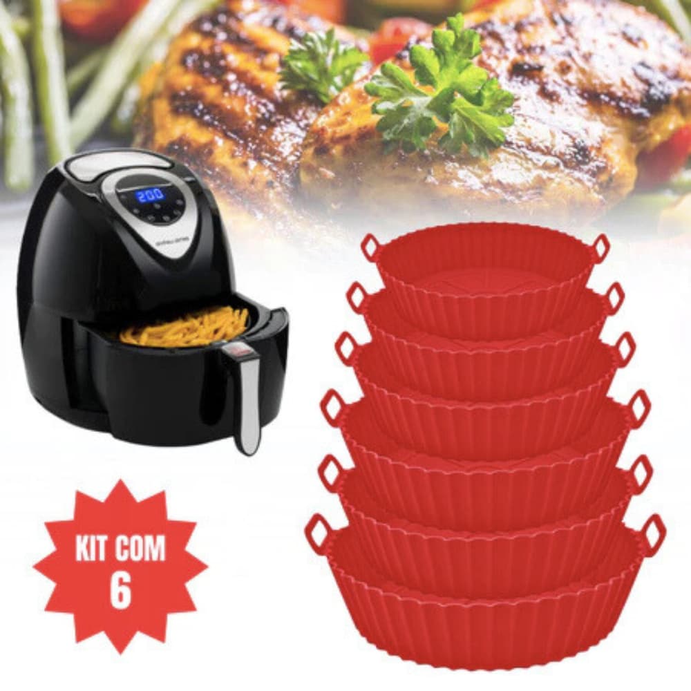 Kit 6 Formas de Silicone para Fritadeira Air Fryer com Alça Antiaderente Cesto para Cozinha