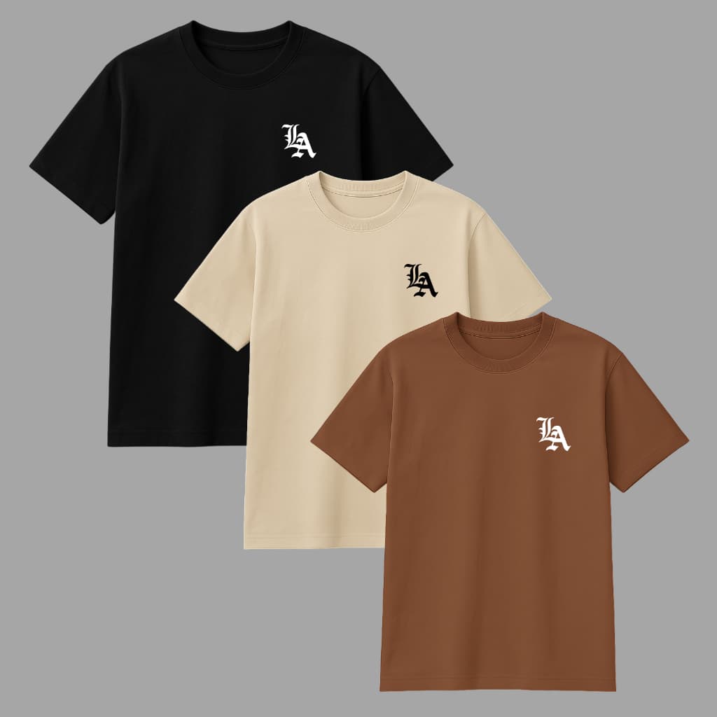 Kit 3 Camisetas Masculina Básica Algodão Streetwear LA Camisa Algodão Premium