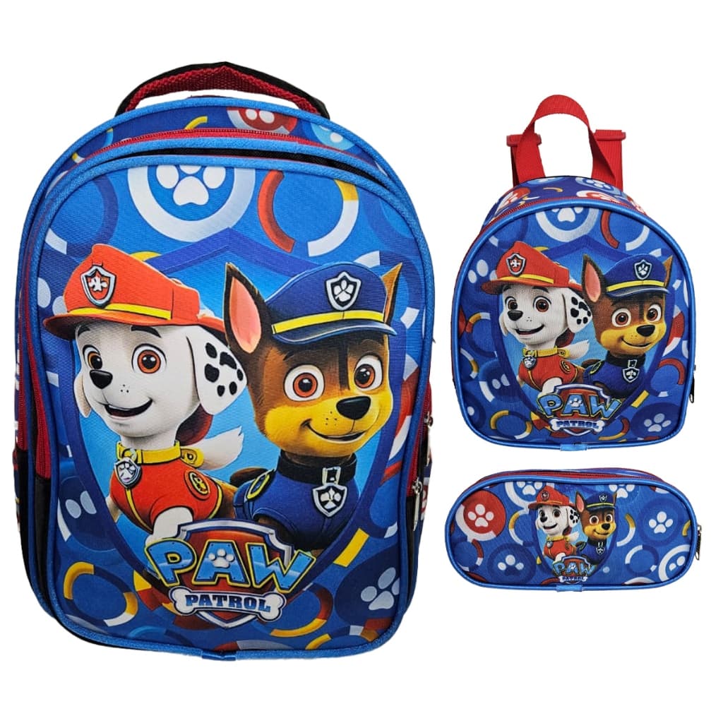 Mochila Escolar Infantil Patrulha Canina,  Lancheira e Estojo Alça Acolchoadas