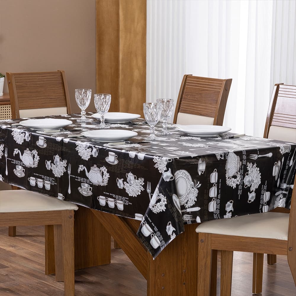 Toalha de Mesa Simples Térmica Impermeável Prática Dia-a-Dia Fácil de Limpar PVC Retangular 2,50x1,40 8 Lug.