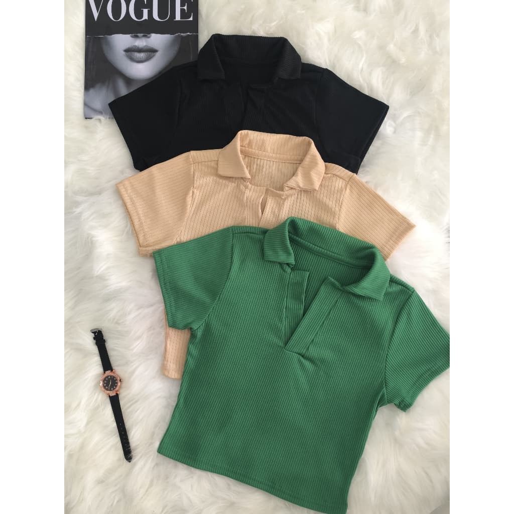Kit 3 Polo Premium Femininas Cropped Canelado Manga Curta blogueira lançamento