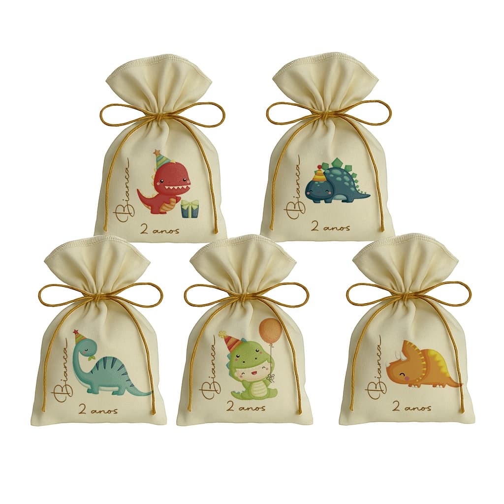 Kit 10 Saquinho Personalizados Festa Lembrancinhas Dinossauro Baby Dino Mite