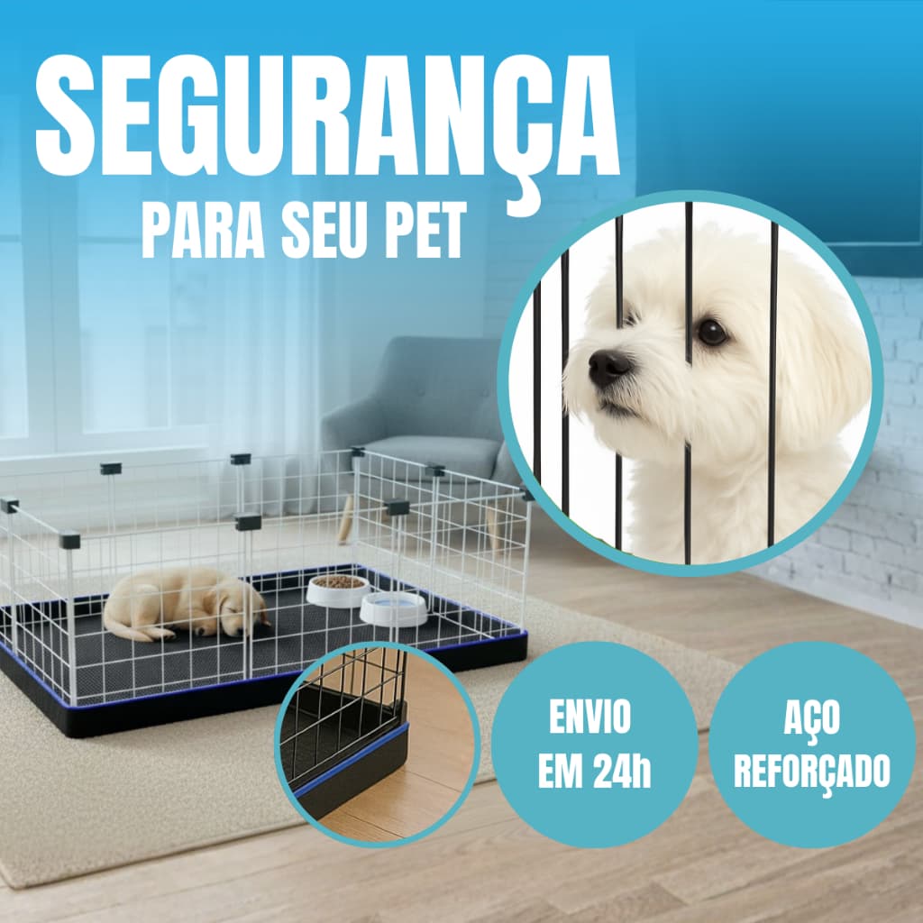 Cercadinho de Arame 40x40 com Forro Protetor e Tapete Lavável