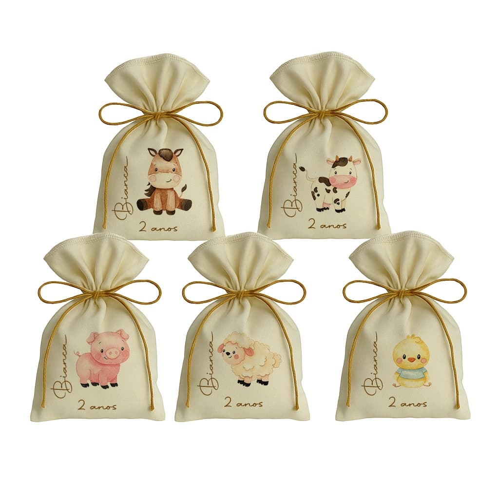 Kit 10 Saquinho Personalizados Festa Lembrancinhas Fazendinha Bichos Sortido