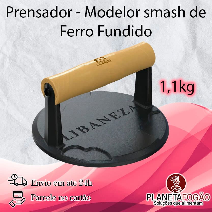 Amassador - Prensador de hamburguer Smash Redondo em Ferro Fundido
