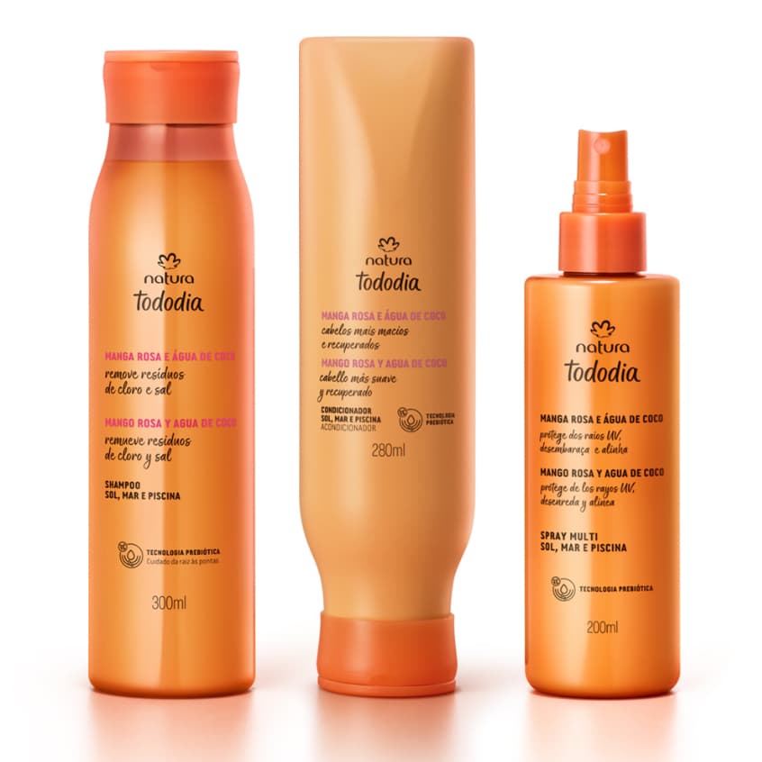 Linha Tododia Sol, Mar e Piscina Manga Rosa e Água de Coco - Shampoo, Condicionador e Spray Multi - a escolher