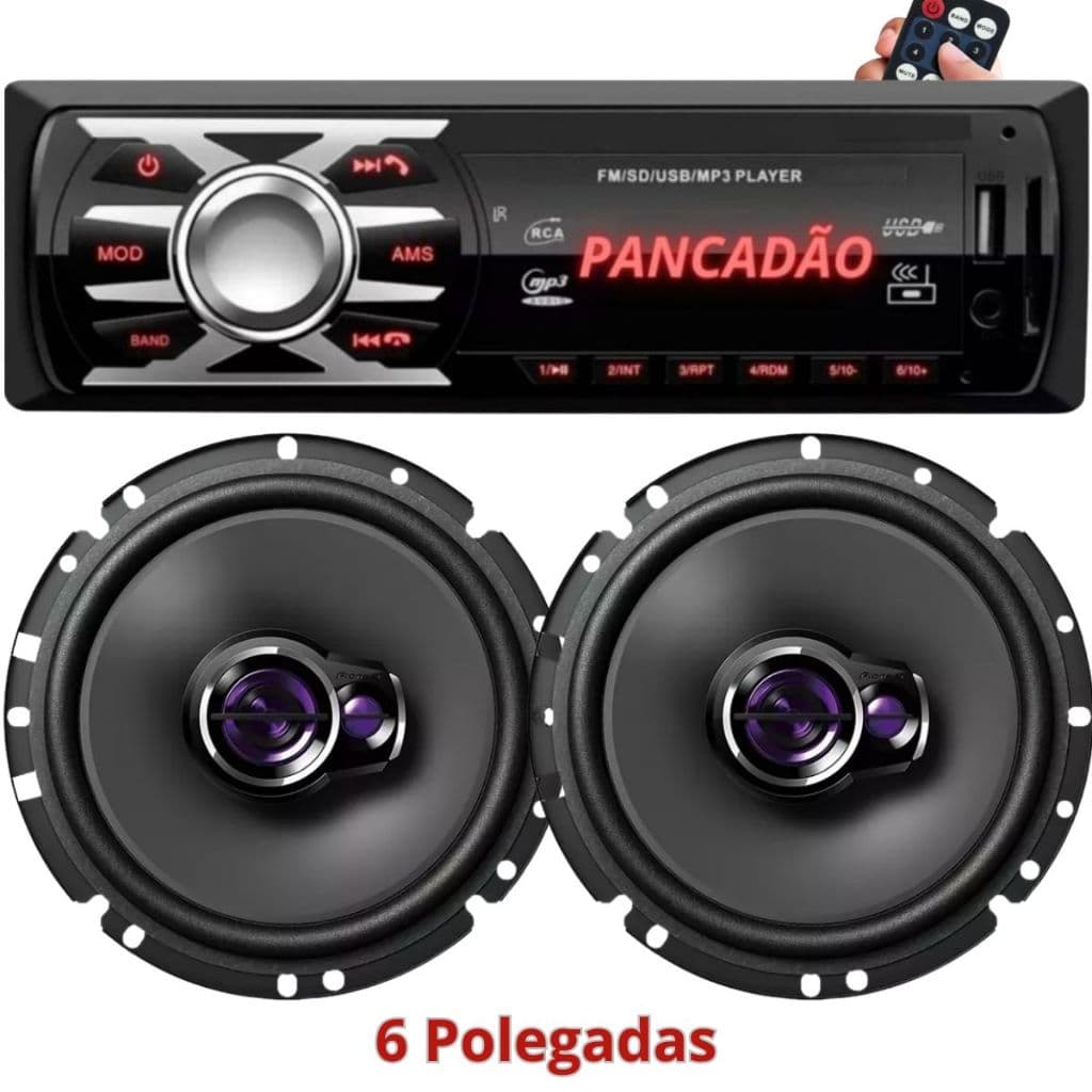 Aparelho Mp3 Com Bluetooth Radio Fm Usb + Alto Falante Pioneer 6 Polegadas Universal