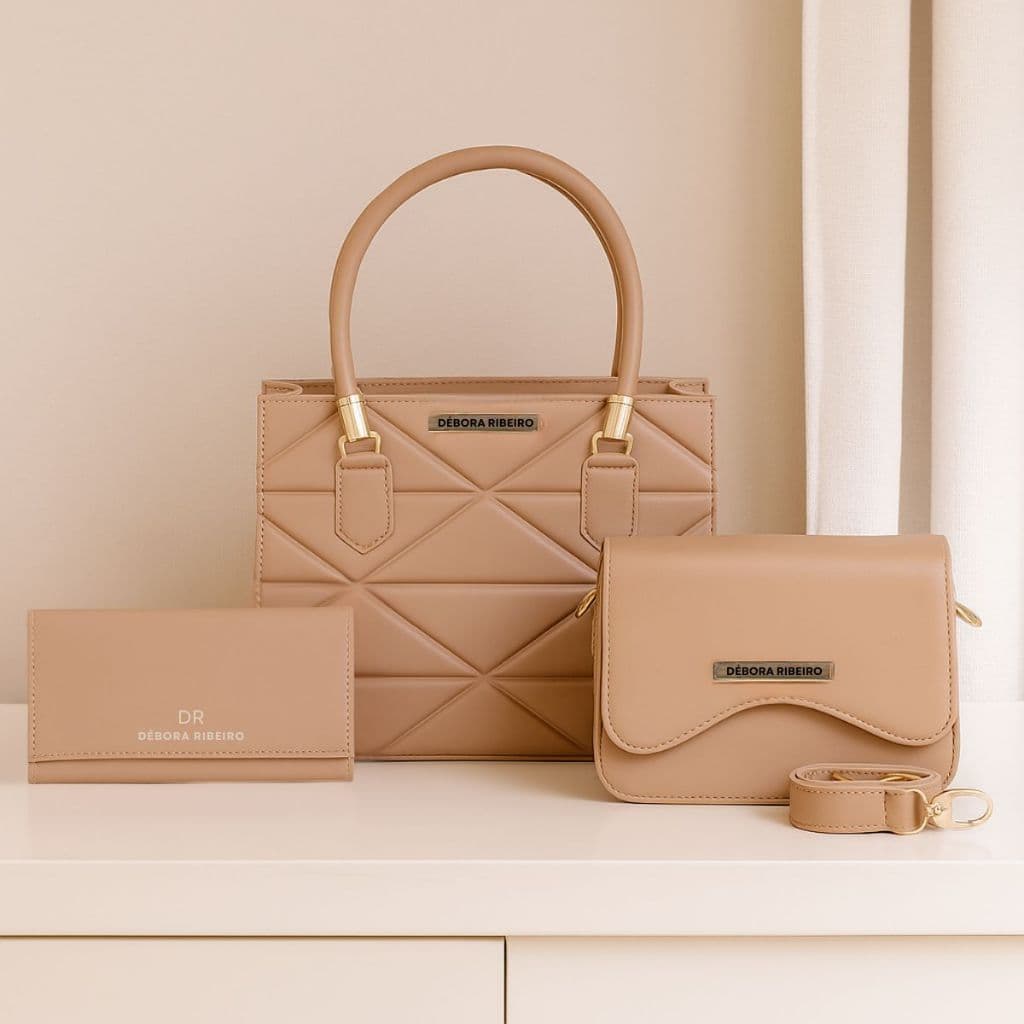 Kit 3 Peças Bolsa Feminina Média Espaçosa Tiracolo + Pequena Compacta Casual + Carteira
