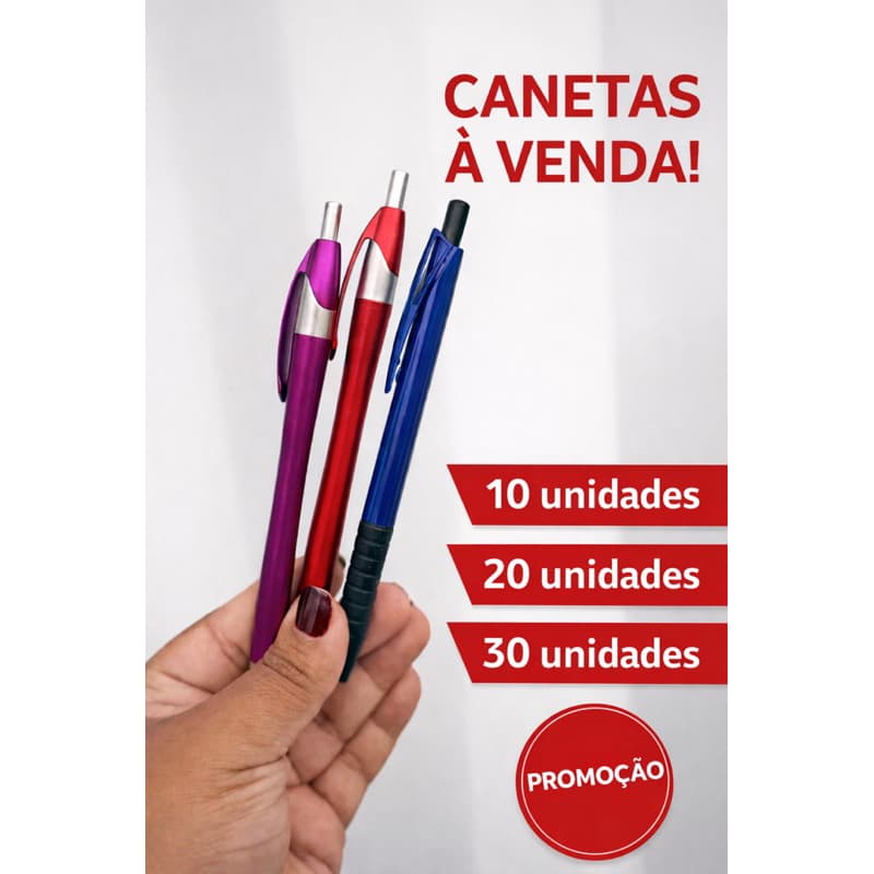 Kits caneta disponíveis: 10 unidades | 20 unidades | 30 unidades Cores sortidas.