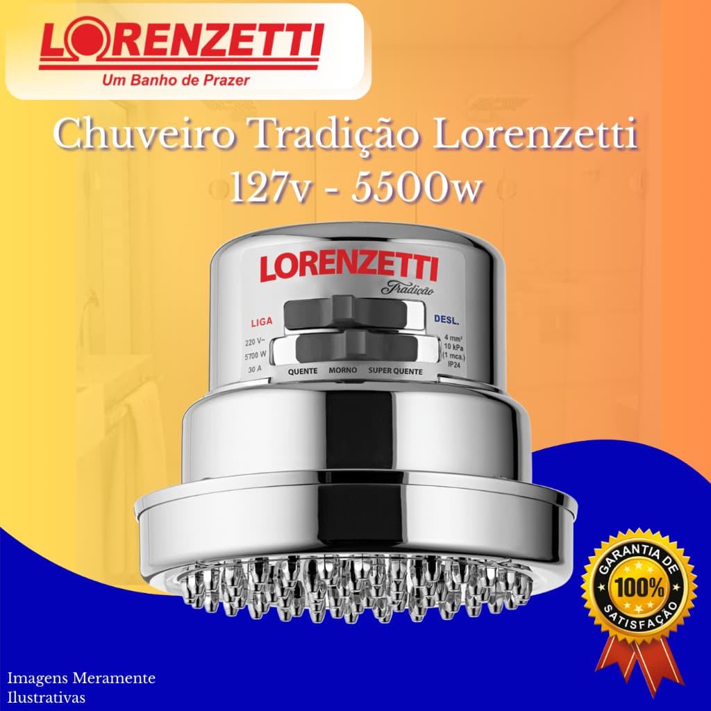 Lorenzetti Tradição Chuveiro Elétrico de Parede Cromado 127V 5500W