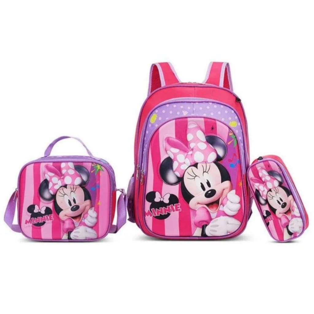 Kit mochila Escolar costas Minnei com 3 peças - Lancheira Termica+Estojo
