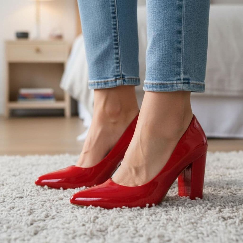 Scarpin Feminino Salto Grosso Mèdio Confortável Verniz Cores Branco Preto Nude Rosa Vermelho