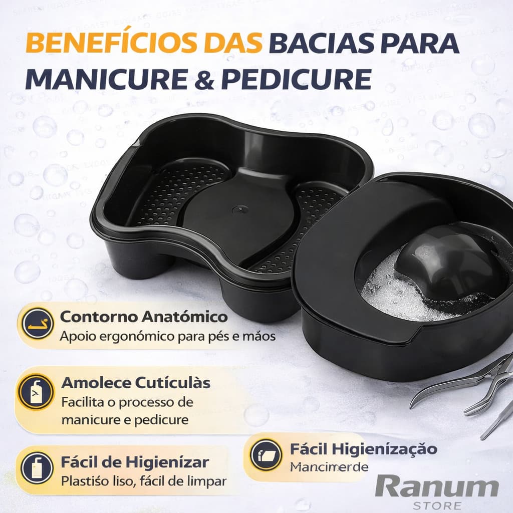 Kit 2 Peças Bacia para Manicure e Pedicure Profissional