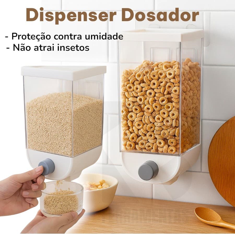 Dispensador Organizador de Parede Pote Dosador Alimentos Cereais Ração 1500ml ou 1000ml com Botão
