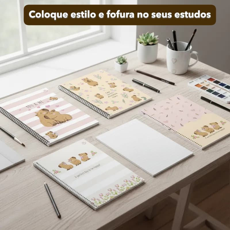 Caderno Escolar Fofo Menina Universitário 80/160 Folhas Estampa Capivara Diversos Modelos Sortida