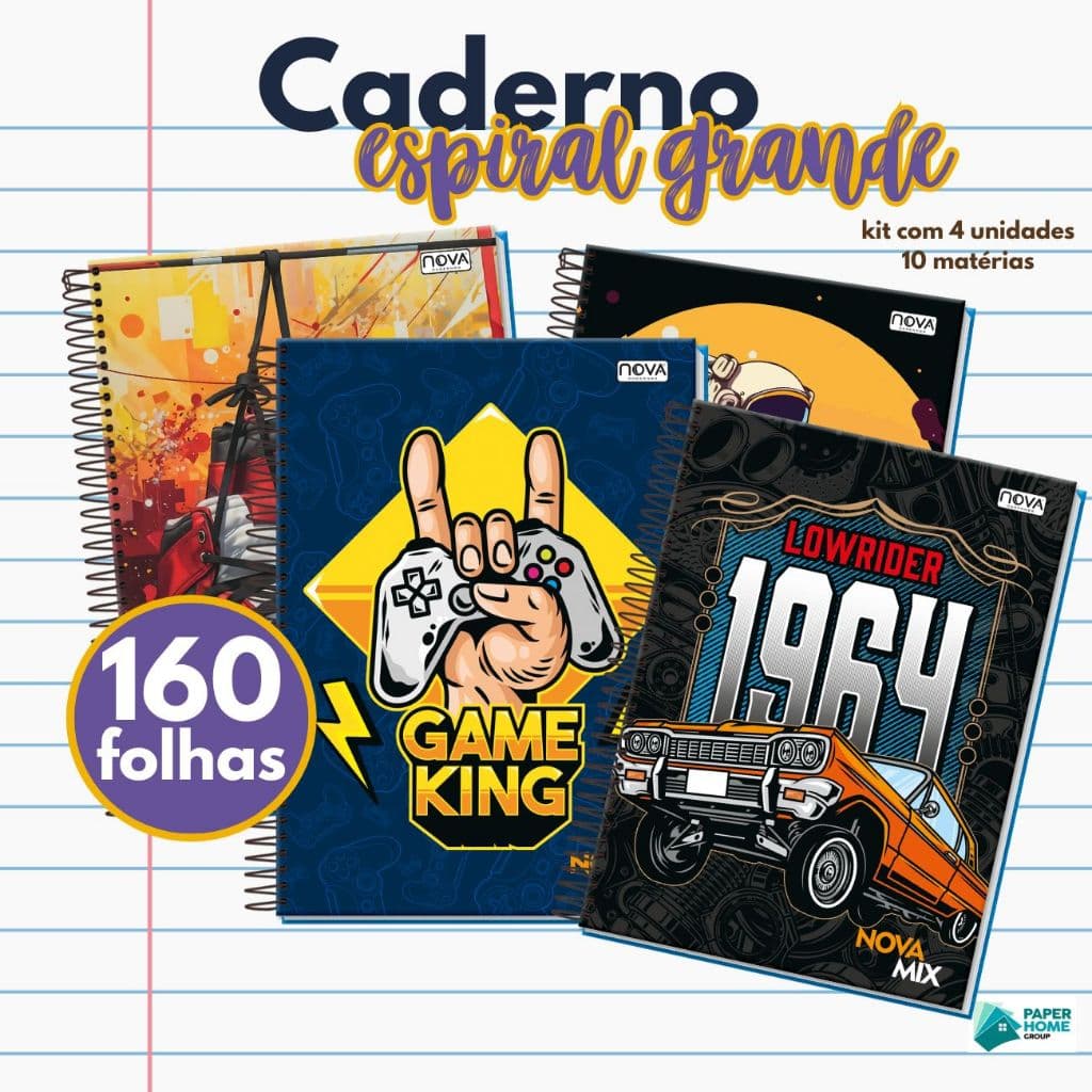 Caderno 10 Materias Masculino Arame Espiral Escolar Nova Mix Unversitário