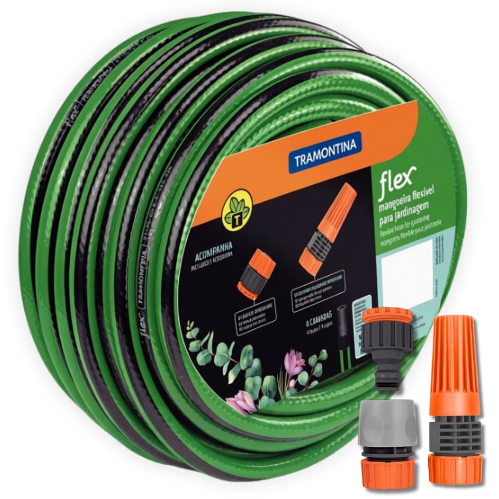 Mangueira de Jardim Tramontina Ate 30 Metros verde-preto Flex com kit Engate esguicho