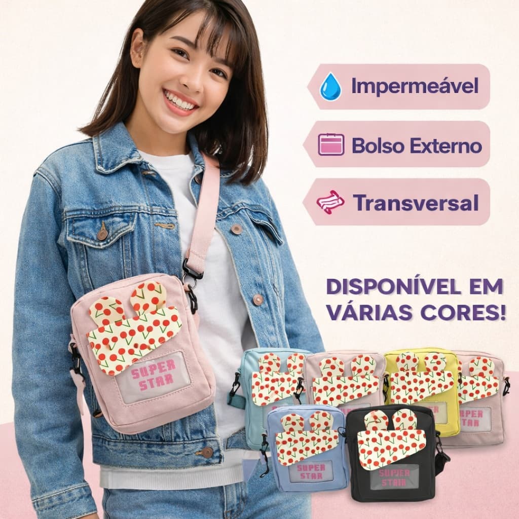 Bolsa Transversal Feminina de Nylon Impermeável Tiracolo