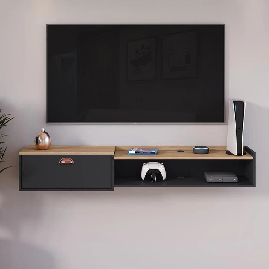 Rack Suspenso para TV até 55” 1,50 cm com Nicho e 1 Porta para Sala ou Quarto