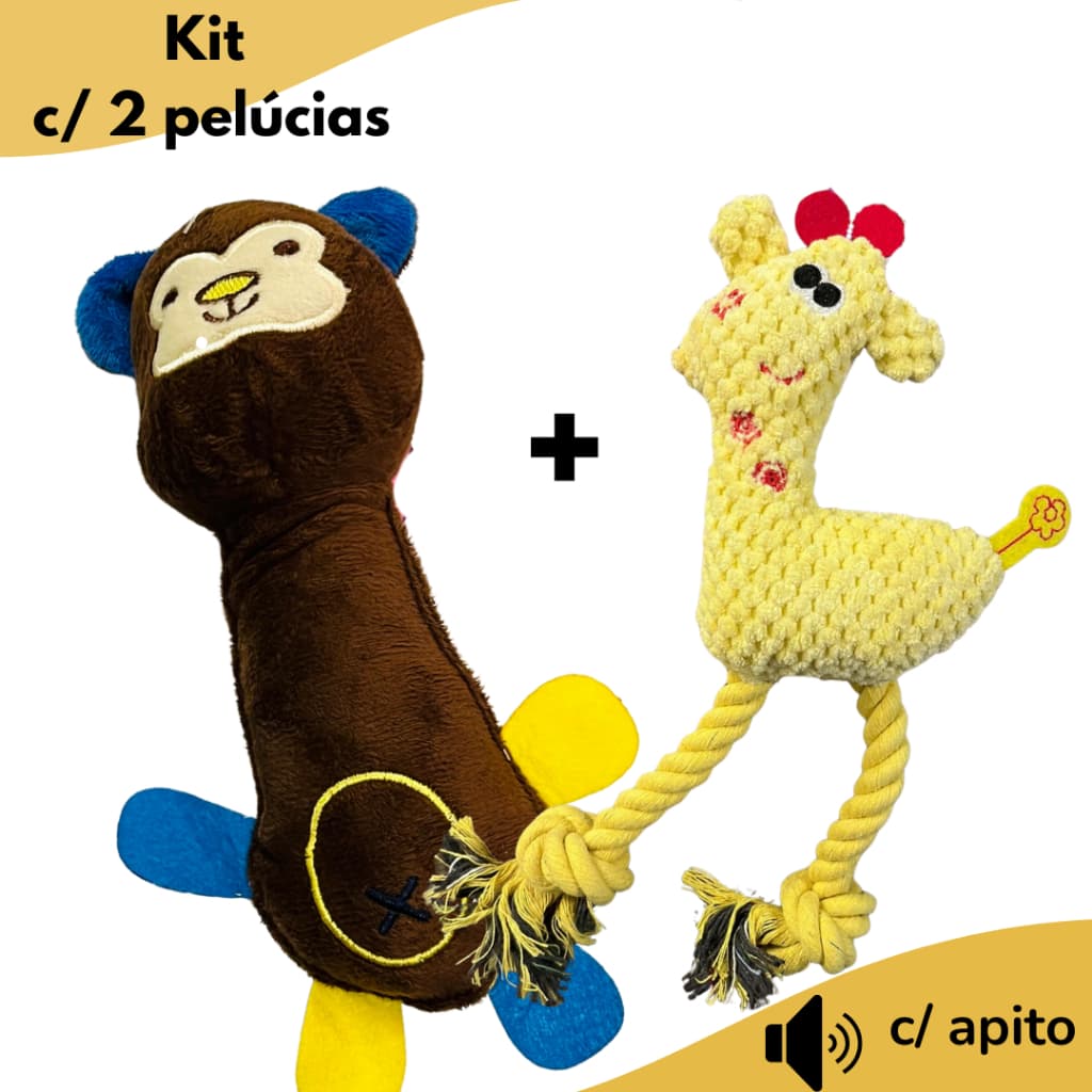 Kit 2 Pelucia Pet Com apito - Girafa + Macaco