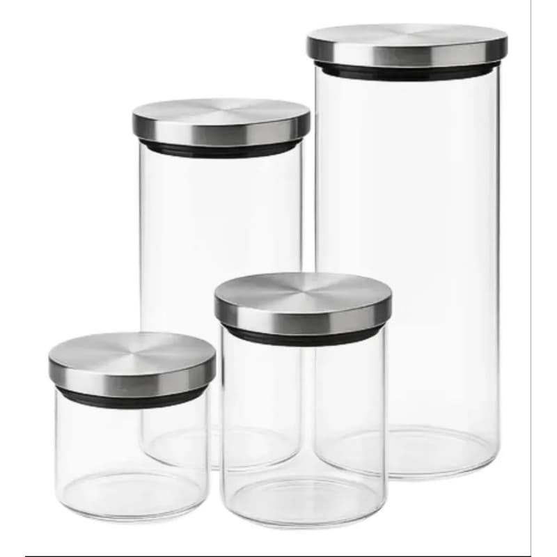 Conjunto De 4 Potes De Vidro Tampas em Inox Vedação de Silicone Para Cozinha Organizar
