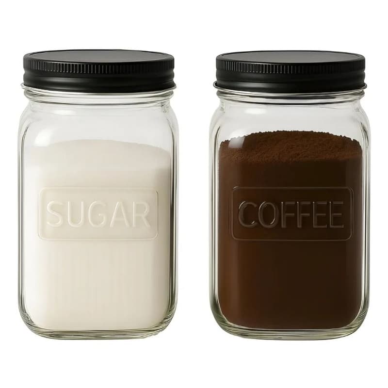 Conjunto De Potes Para Acucar e Cafe De Vidro 1300ml Cada Tampa de Aluminio Homeland