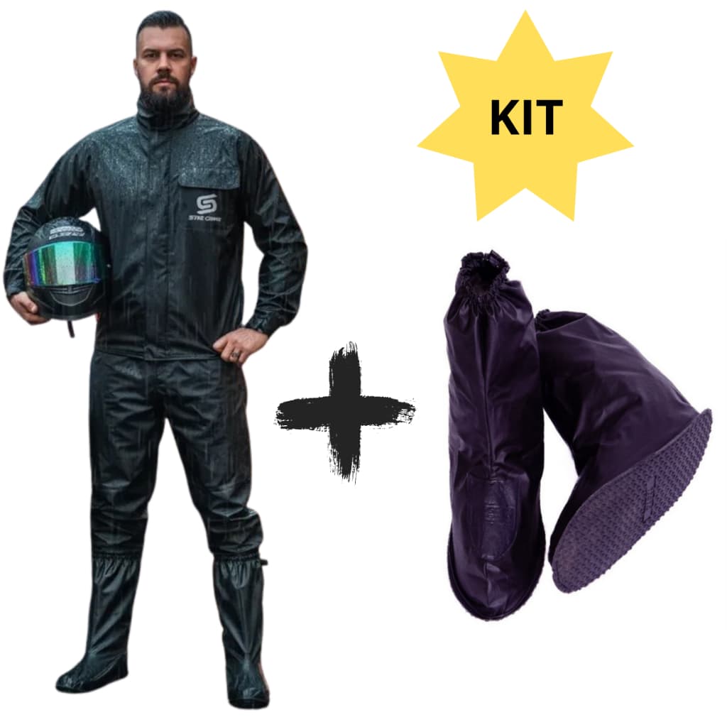 Kit Capa Roupa Conjunto De Chuva Moto Motoqueiro Motoboy Pvc Impermeável Frio + Galocha Polaina Bota