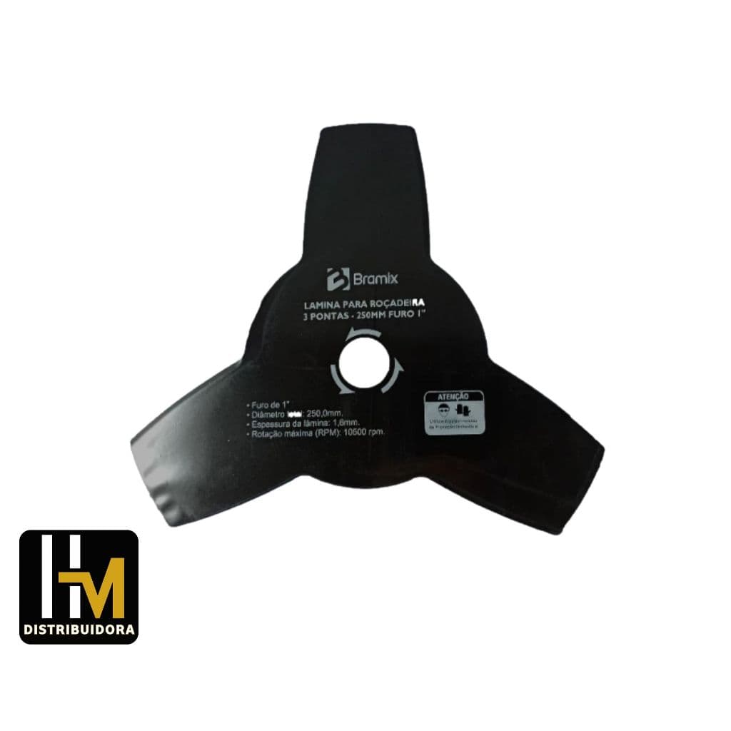 Lâmina Faca 3 Pontas Para Roçadeiras 250MM FURO 1"