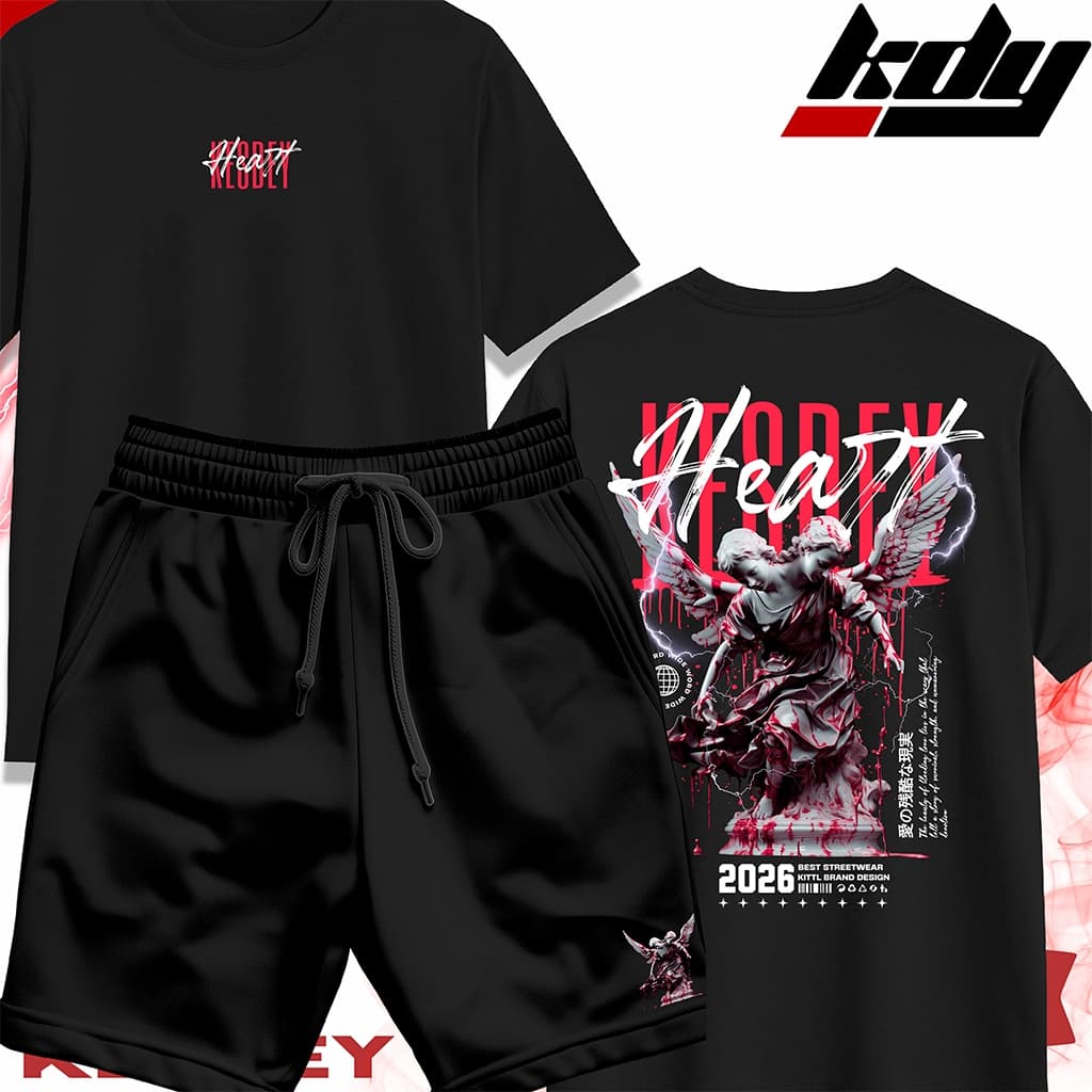 Camiseta Streetwear Masculina Feminina 100% Algodão e Bermuda Mauricinho Estampa KESDEY HEART