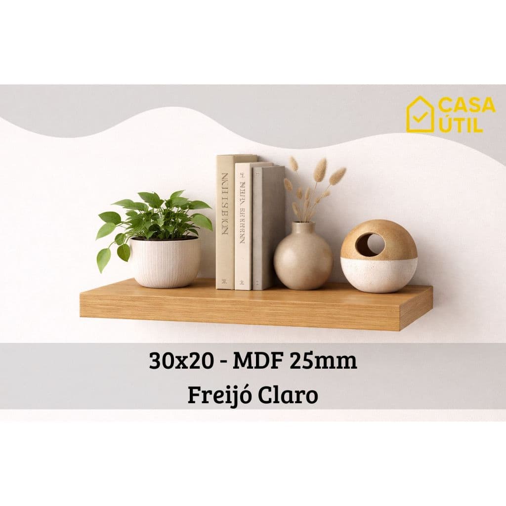 Prateleira 30x20 cm MDF 25mm Freijó Claro com Suporte Invisível Reforçado| Sala, Cozinha e Quarto