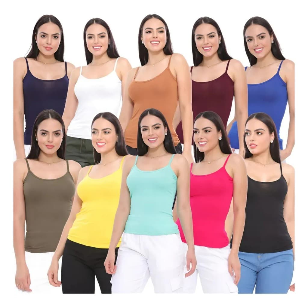 Kit 10 Blusinhas Regata Feminina Básica Tecido Viscolaycra Alça Fina Casual Cores Variadas